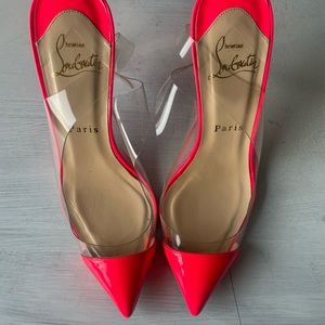 Christian Louboutin PVC Translucent Sling Back Heels Pointy Toe Cap Toe Pink